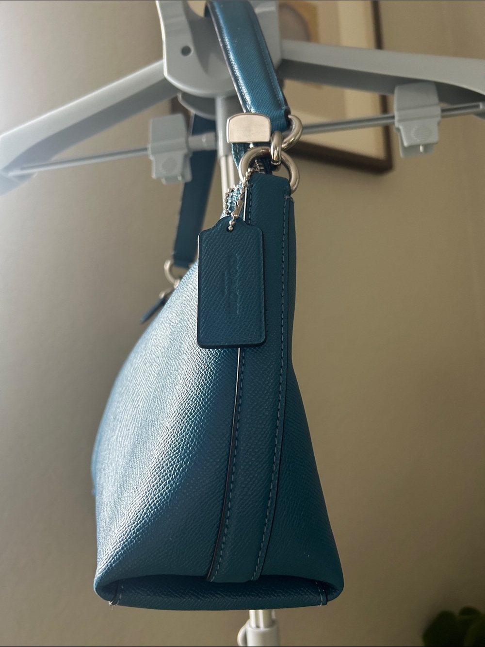 Coach Teal Pebbled Leather Shoulder Bag with Silver Hardware - Picture 2 of 12